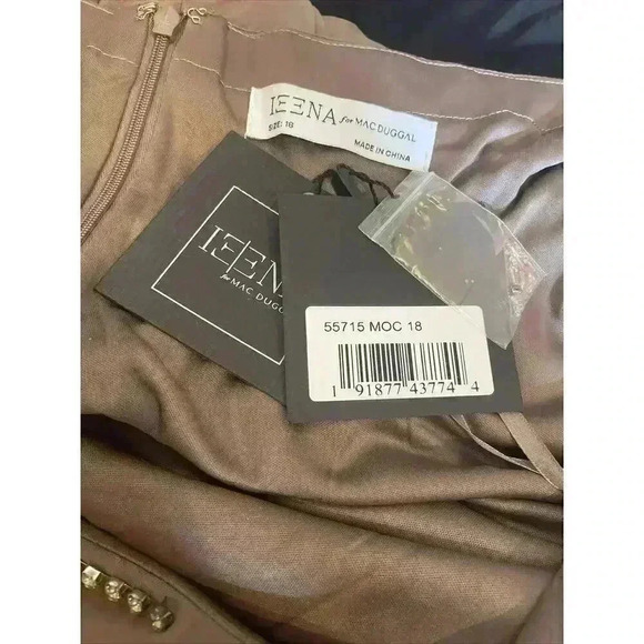 MAC DUGGAL GOWN 18 MAXI DRESS 55715 MOCHA FAUX WRAP JERSEY EMBELLISHED CRYSTALS - Picture 6 of 13